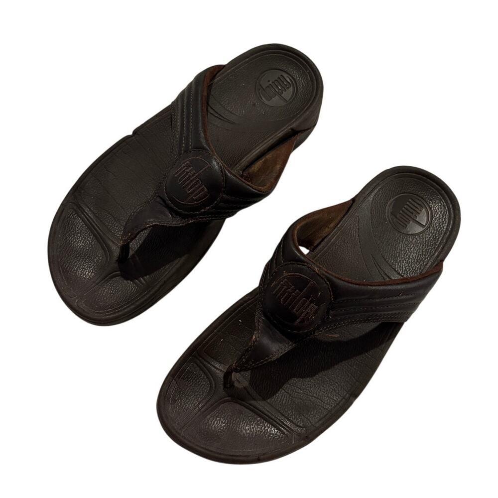 Fitflop Walkstar Brown Leather Flip Flop Sandals Wobble Board Shoes Womens 7